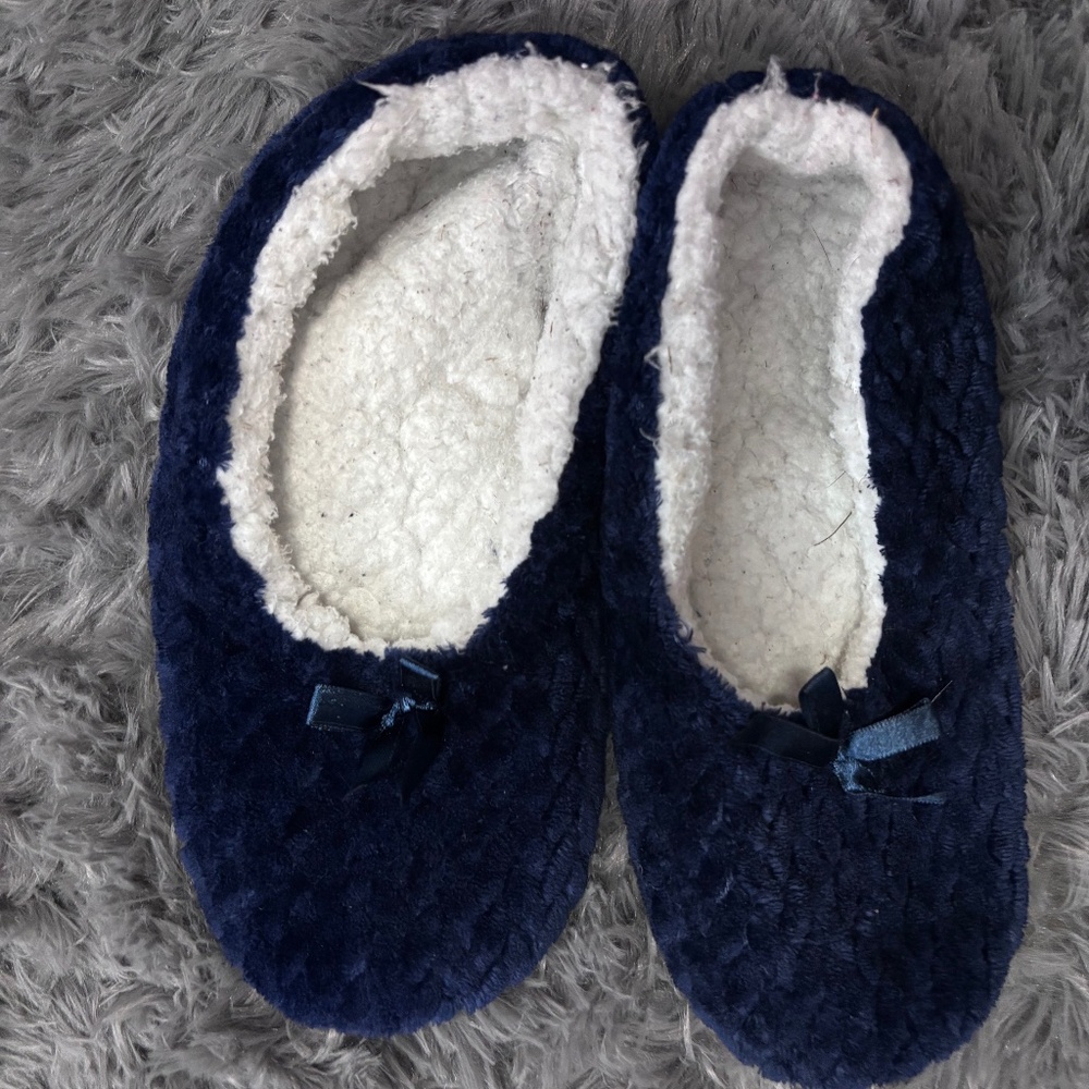 Fuzzy slipper socks well worn